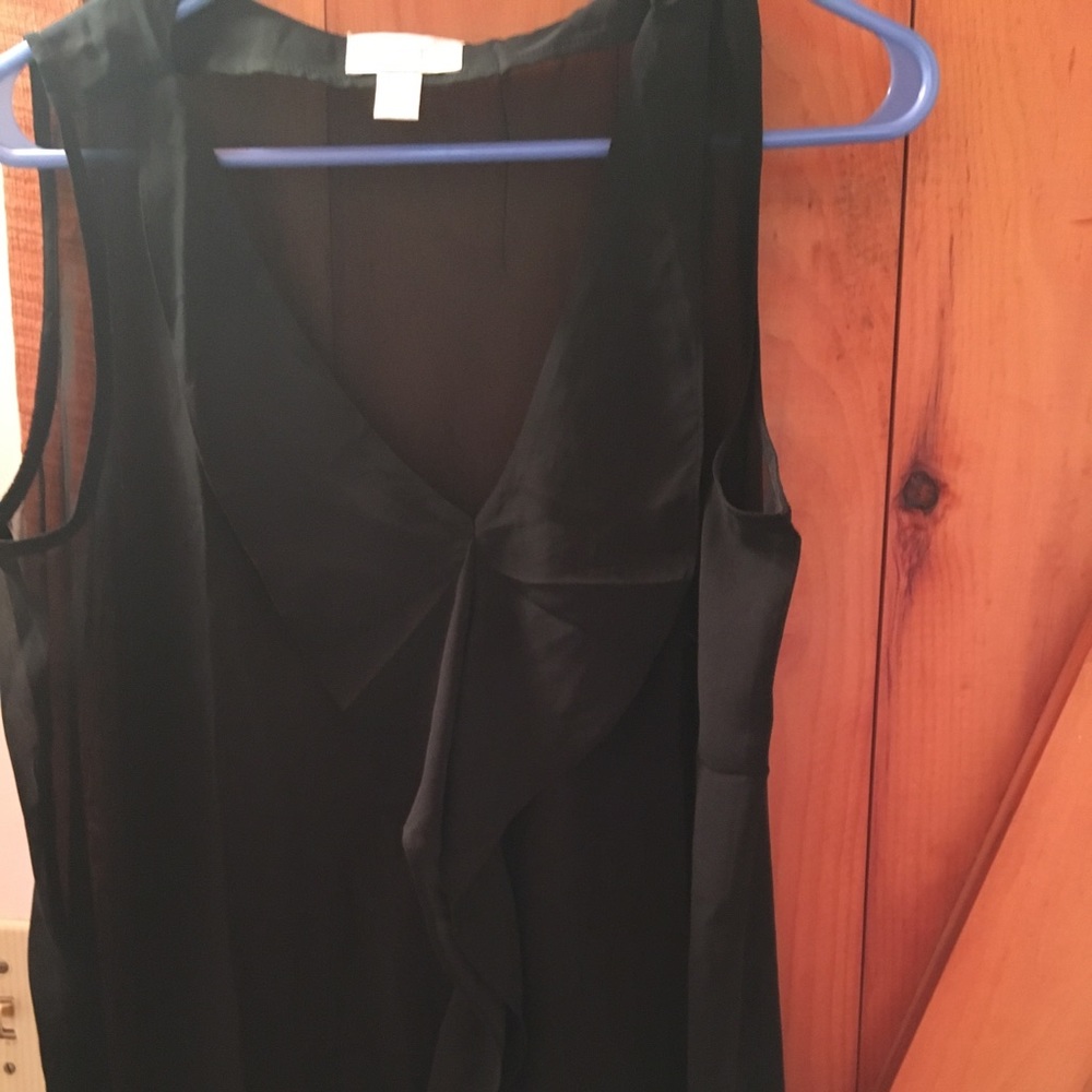 Loft very sheer black shell blouse with ruffle